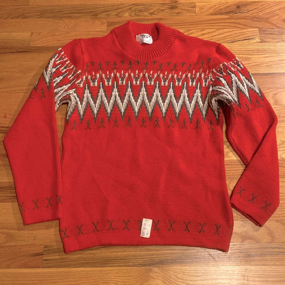 Vintage White Ram Red Fair Isle Nordic Style Sweater 1980s NWT Size M